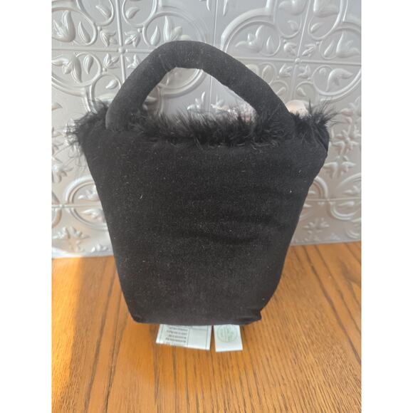 Black & Purple Velvet Pillow In Shape Of A Purse Pink Beads Silk Rose Feathers - Picture 2 of 4